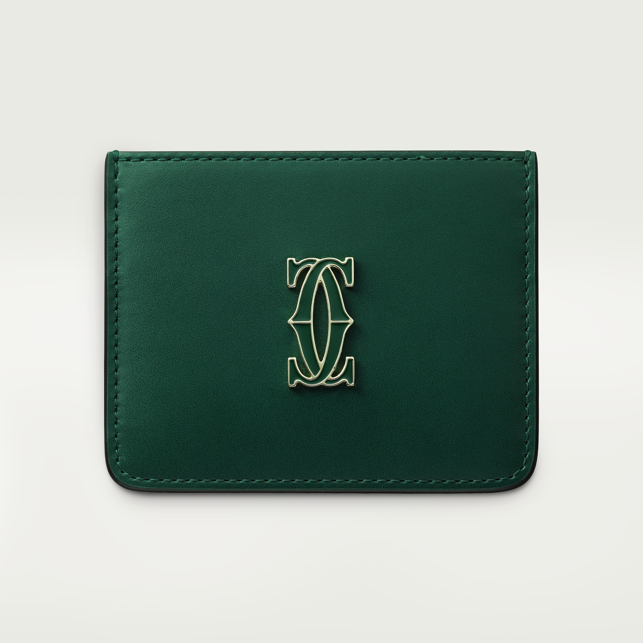 Simple Card Holder, C de CartierDark green calfskin, gold and dark green enamel finish