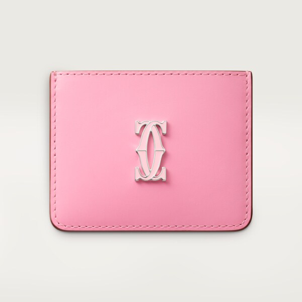 Porte-cartes simple, C de Cartier Cuir de veau bicolore rose/rose pâle, finition palladiée et émail rose pâle