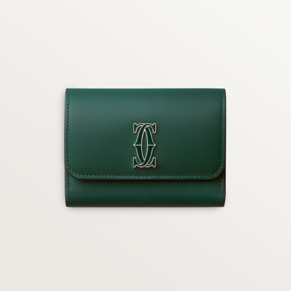 Mini wallet, C de Cartier Dark green calfskin, gold and dark green enamel finish