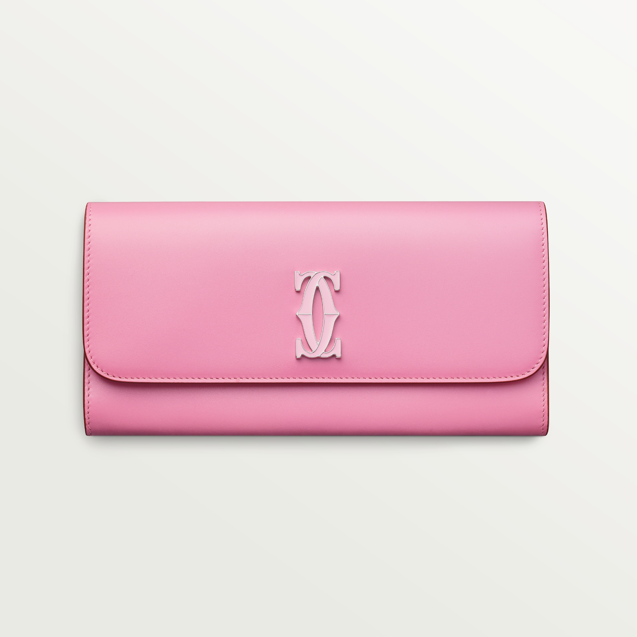 International wallet with flap, C de CartierTwo-tone pink/pale pink calfskin, palladium and pale pink enamel finish