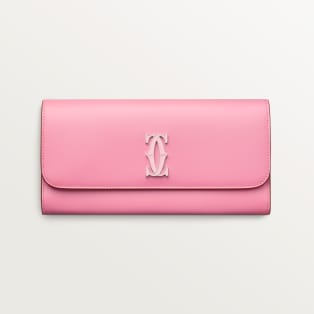 Cartera internacional con tapa, C de Cartier Piel de becerro bicolor rosa y rosa pálido, acabado paladio, esmalte rosa pálido