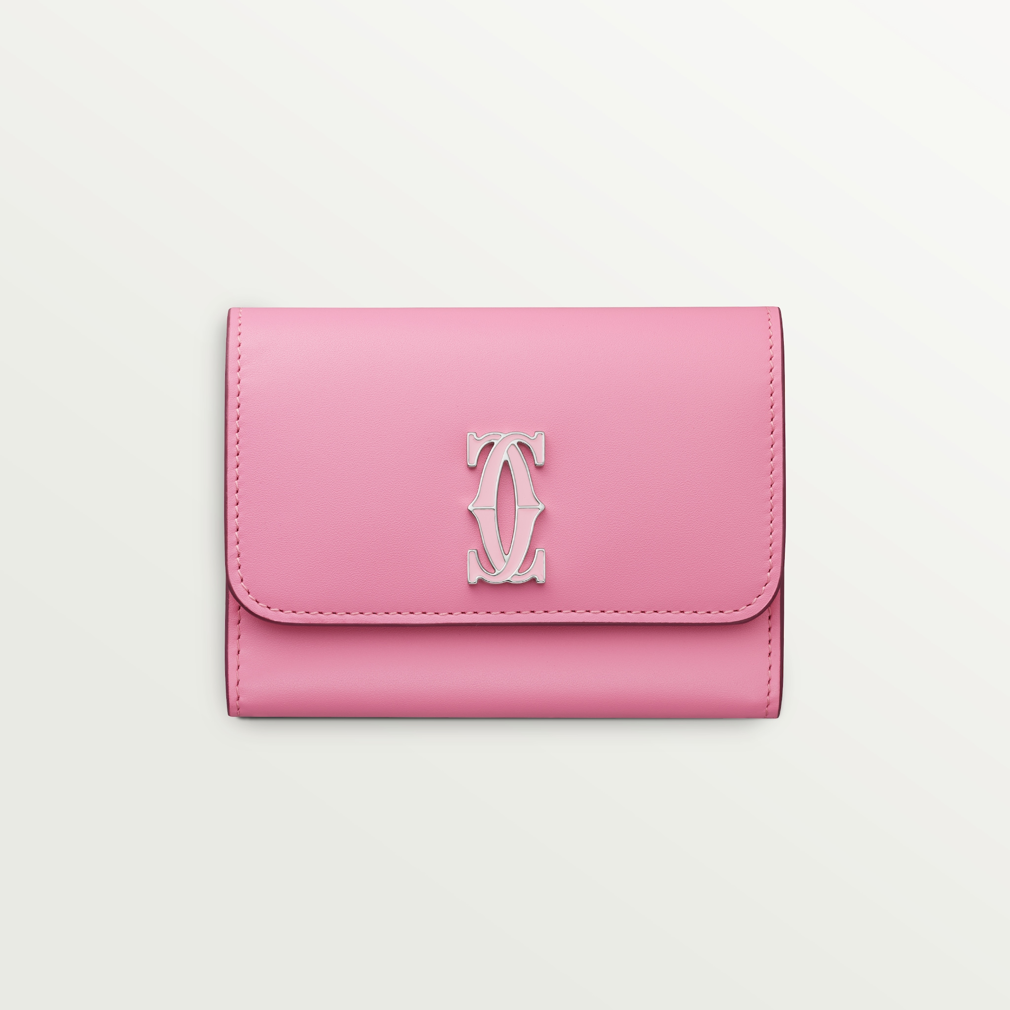 Mini wallet, C de CartierTwo-tone pink/pale pink calfskin, palladium and pale pink enamel finish