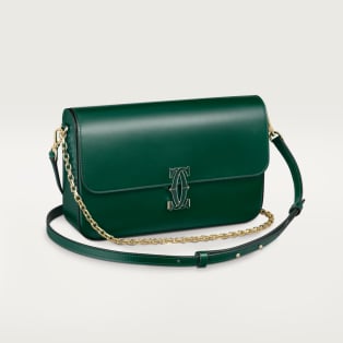 Bolso de cadena tamaño pequeño, C de Cartier Piel de becerro color verde oscuro, acabado dorado y esmalte verde oscuro