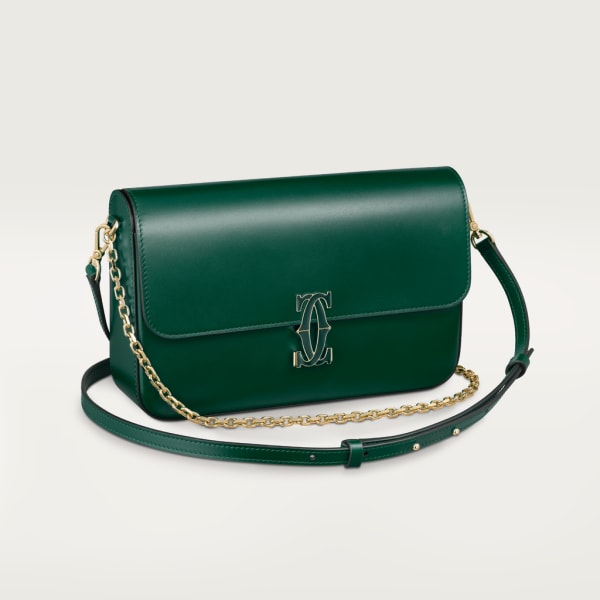 Chain bag small model, C de Cartier Dark green calfskin, gold and dark green enamel finish