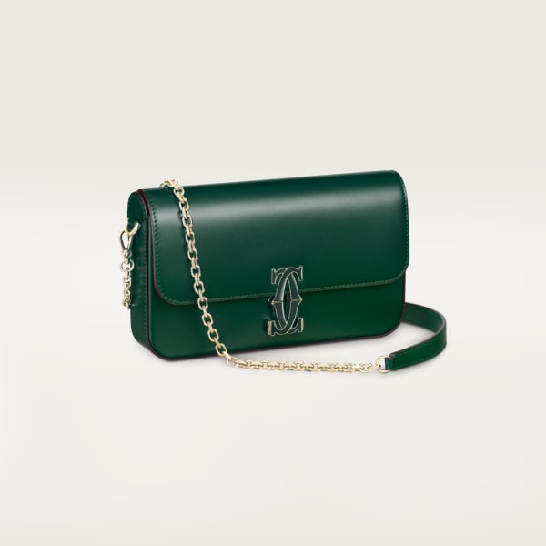 Mini chain bag, C de Cartier Dark green calfskin, gold and dark green enamel finish