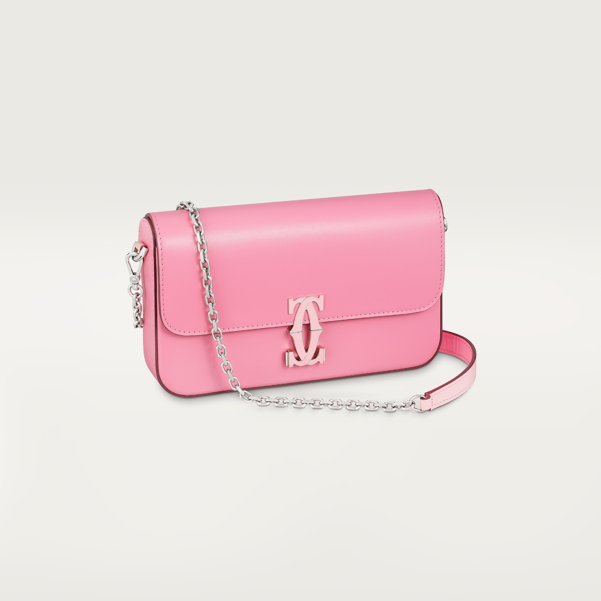 Mini chain bag, C de CartierTwo-tone pink/pale pink calfskin, palladium and pale pink enamel finish