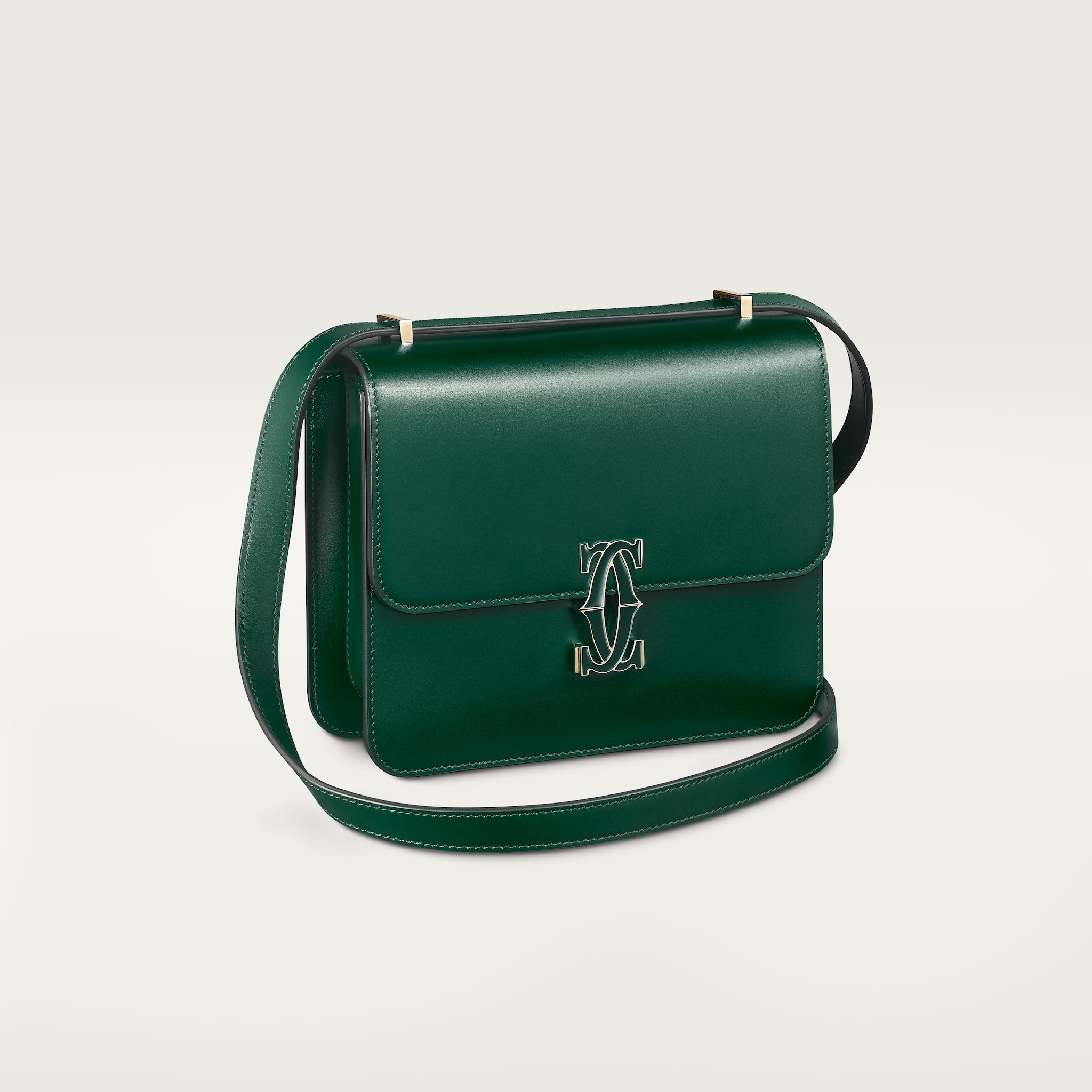 Mini shoulder bag, C de CartierDark green calfskin, gold and dark green enamel finish