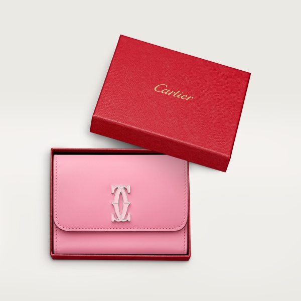 Minicartera, C de Cartier Piel de becerro bicolor rosa y rosa pálido, acabado paladio, esmalte rosa pálido