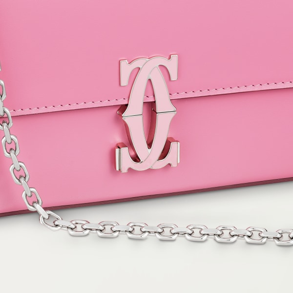 Mini chain bag, C de Cartier Two-tone pink/pale pink calfskin, palladium and pale pink enamel finish