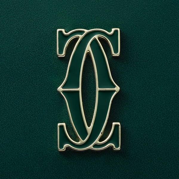 C de Cartier einfaches Kartenetui Kalbsleder in Dunkelgrün, Gold-Finish und dunkelgrüne Emaille