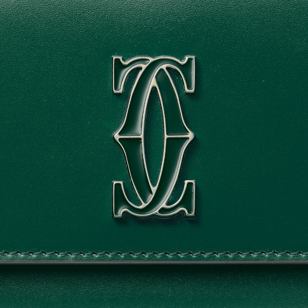 International wallet with flap, C de Cartier Dark green calfskin, gold and dark green enamel finish