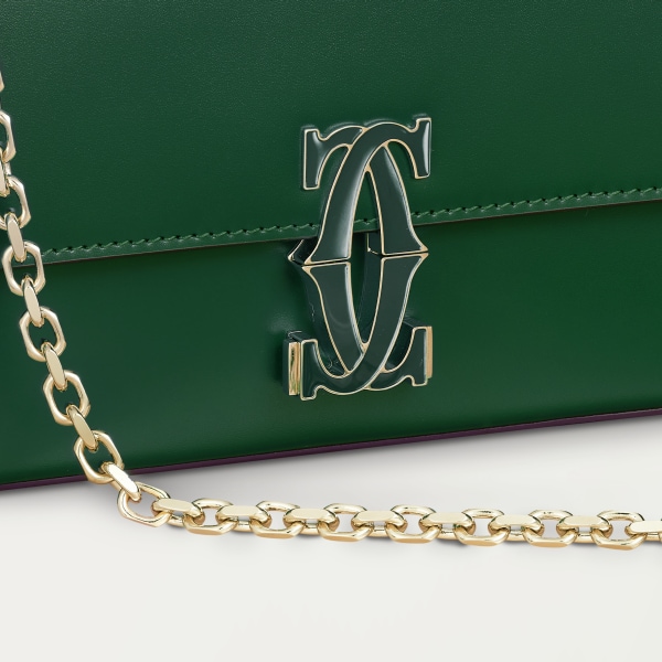 Mini chain bag, C de Cartier Dark green calfskin, gold and dark green enamel finish