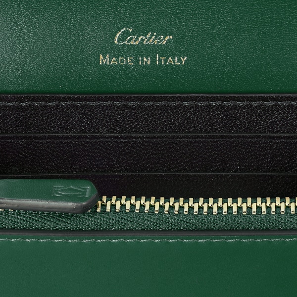 Minicartera, C de Cartier Piel de becerro color verde oscuro, acabado dorado y esmalte verde oscuro