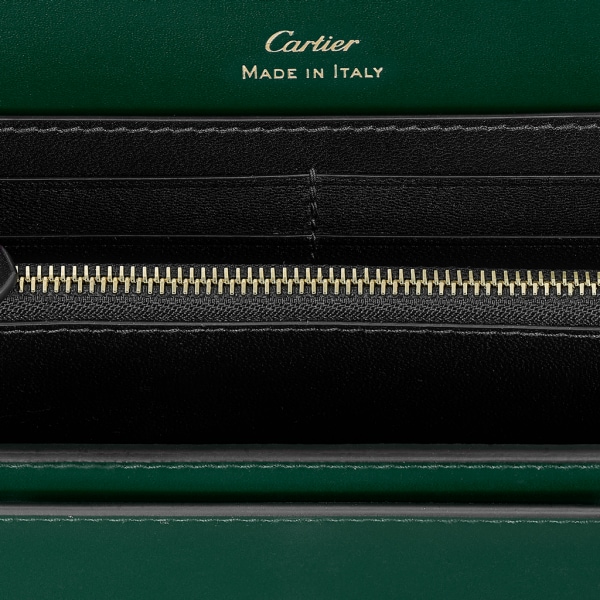 Cartera internacional con tapa, C de Cartier Piel de becerro color verde oscuro, acabado dorado y esmalte verde oscuro
