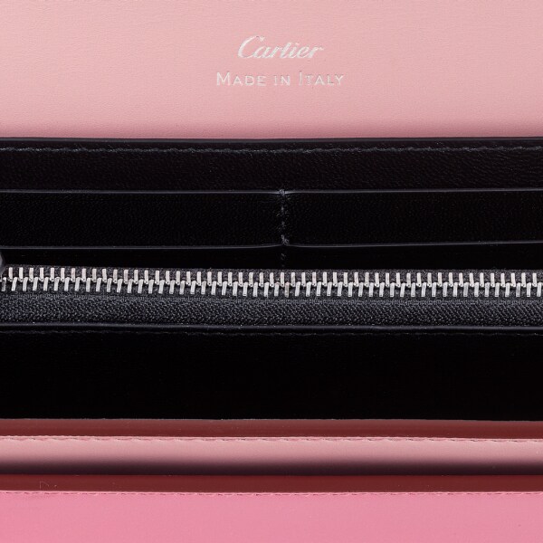 Cartera internacional con tapa, doble C de Cartier Piel de becerro bicolor rosa y rosa pálido, acabado paladio, esmalte rosa pálido