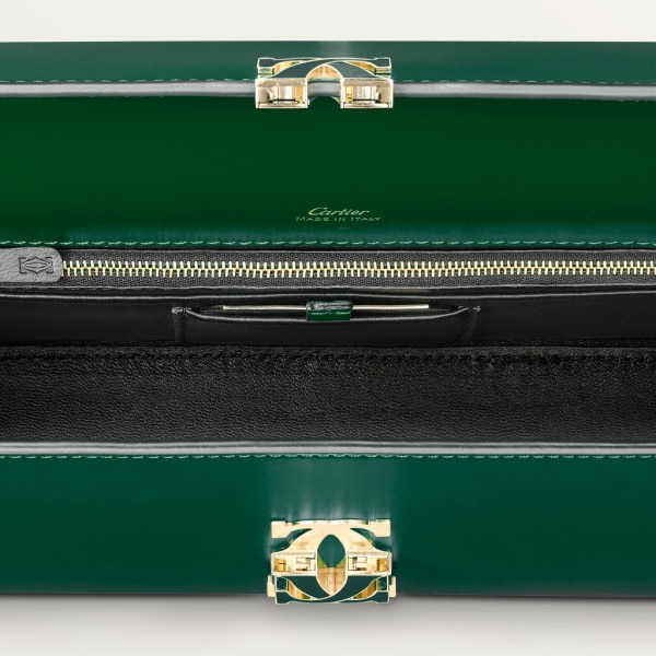 Chain bag small model, C de Cartier Dark green calfskin, gold and dark green enamel finish