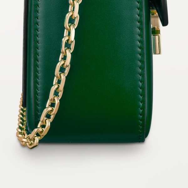 Chain bag small model, C de Cartier Dark green calfskin, gold and dark green enamel finish