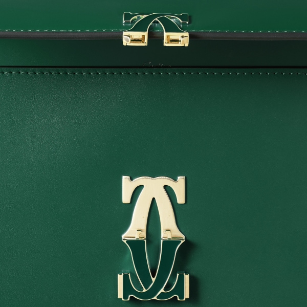 Mini chain bag, C de Cartier Dark green calfskin, gold and dark green enamel finish