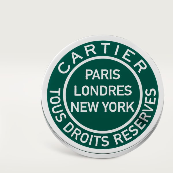 Gemelos Doble C de Cartier motivo Stamp de plata y laca verde. Plata maciza, acabado paladio, laca verde.