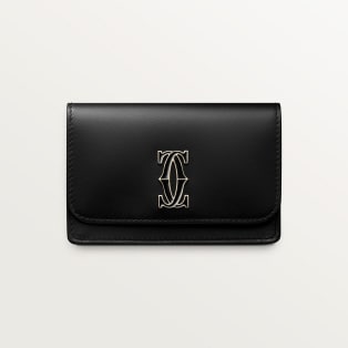 Multi-card holder with flap, C de Cartier Black calfskin, gold and black enamel finish