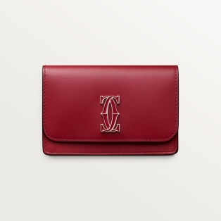 Multi-card holder with flap, C de Cartier Cherry red calfskin, golden finish and cherry red enamel