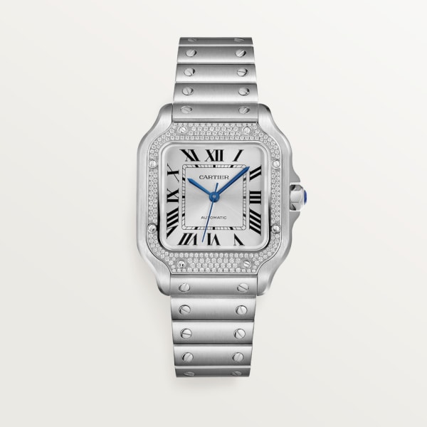 Cartier Santos de Cartier Medium Steel Diamond Set Bezel Watch-hkpdtq2012.edu.vn