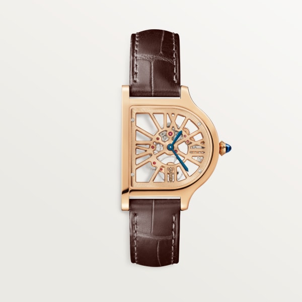 Reloj Cloche de Cartier Tamaño grande, movimiento manual, oro rosa de 18 quilates, piel