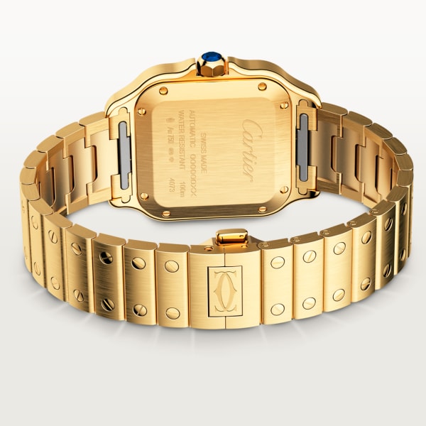 Santos de Cartier Mittleres Modell, Automatikwerk, Gelbgold, austauschbare Armbänder aus Metall und Leder