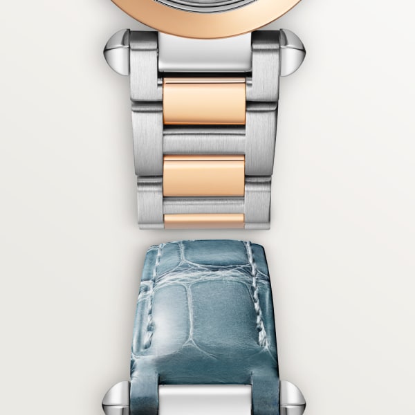 Pasha de Cartier watch 30 mm, quartz movement, rose gold and steel, interchangeable metal and leather straps