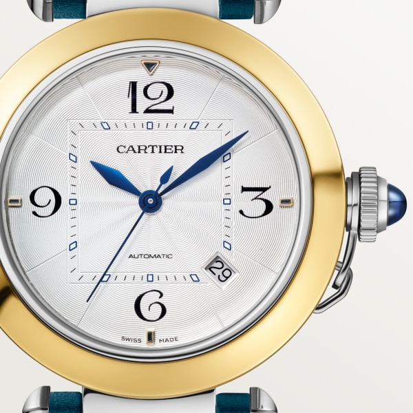 Pasha de Cartier watch 41 mm, automatic movement, yellow gold and steel, interchangeable metal and leather bracelets