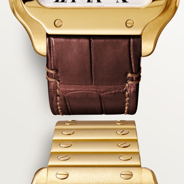 Santos de Cartier Mittleres Modell, Automatikwerk, Gelbgold, austauschbare Armbänder aus Metall und Leder