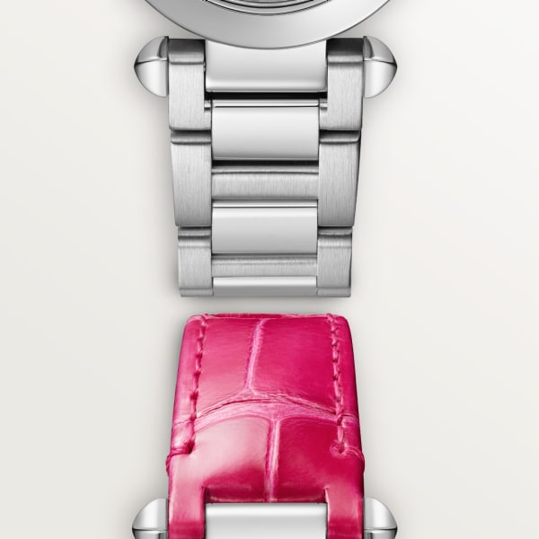 Pasha de Cartier watch 30 mm, quartz movement, steel, interchangeable metal and leather straps