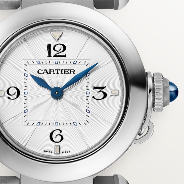 Pasha de Cartier watch 30 mm, quartz movement, steel, interchangeable metal and leather straps