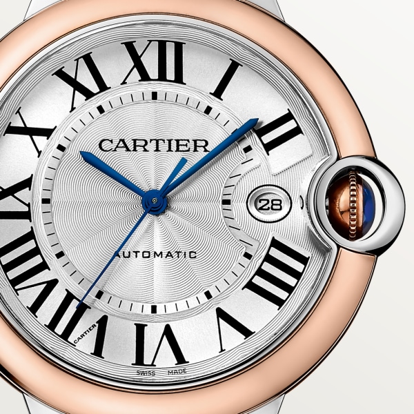 Reloj Ballon Bleu de Cartier 42 mm, movimiento mecánico de carga automática, oro rosa, acero