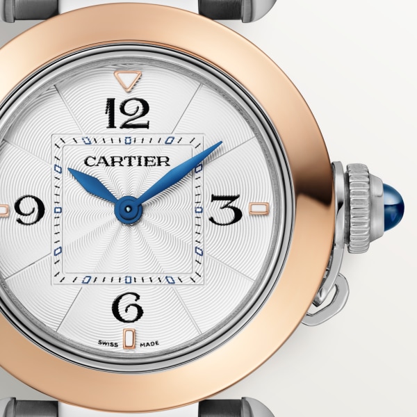 Pasha de Cartier watch 30 mm, quartz movement, rose gold and steel, interchangeable metal and leather straps