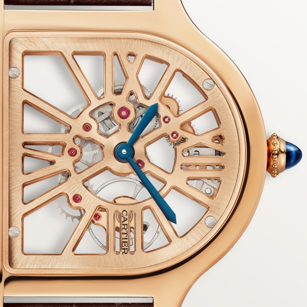 Reloj Cloche de Cartier Tamaño grande, movimiento manual, oro rosa de 18 quilates, piel