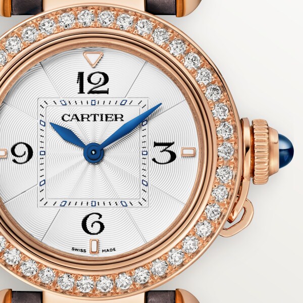 Montre Pasha de Cartier 30mm, mouvement quartz, or rose , diamants, bracelets cuir interchangeables