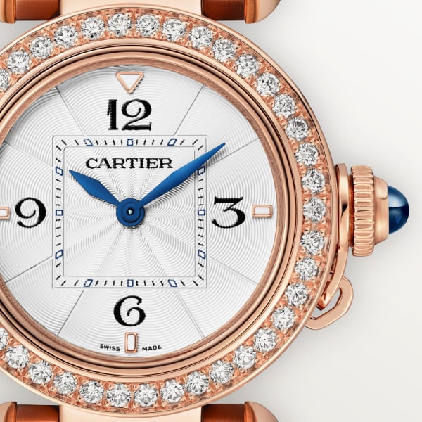 Montre Pasha de Cartier 30mm, mouvement quartz, or rose , diamants, bracelets métal et cuir interchangeables
