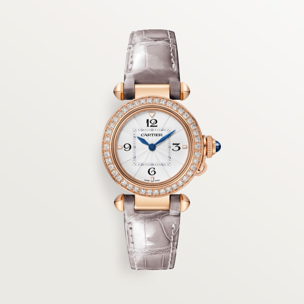 Pasha de Cartier watch 30 mm, quartz movement, rose gold, diamonds, interchangeable leather straps