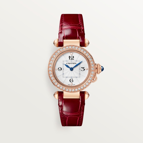 Reloj Pasha de Cartier 30 mm, movimiento de cuarzo, oro rosa, diamantes, brazalete de metal y correa de piel intercambiables