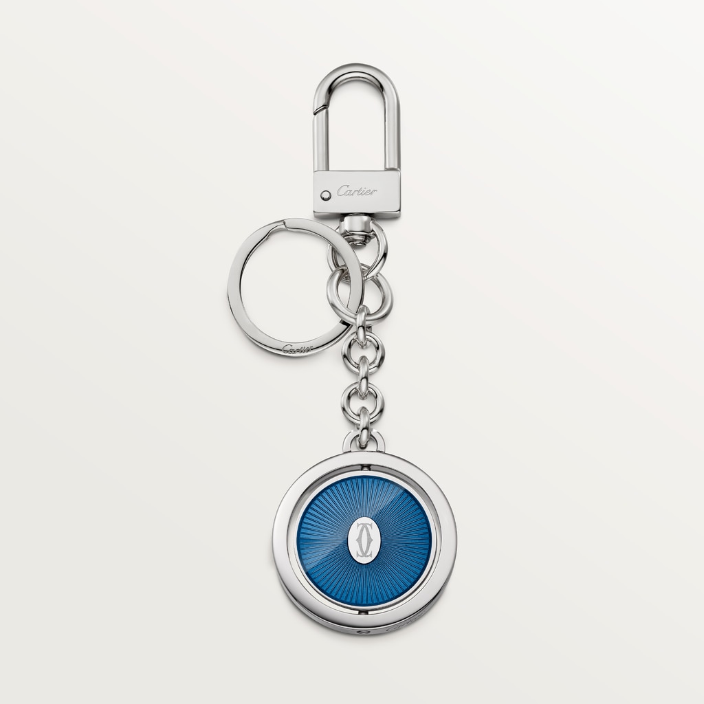 Double C de Cartier logo key ringStainless steel, blue lacquer