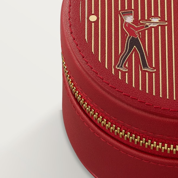 Diabolo de Cartier jewellery case, XS model Red calfskin, gold finish