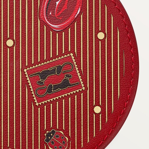 Diabolo de Cartier jewellery case, XS model Red calfskin, gold finish