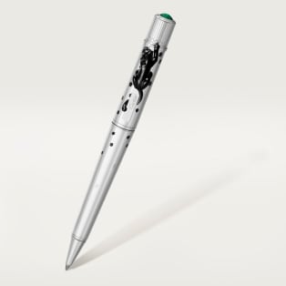 Stylo bille Panthère de Cartier Edition limitée numérotée, argent massif, laque noire, malachite