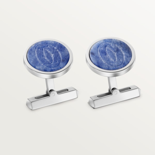 Boutons de manchettes logo Double C de Cartier sodalite gravée  Argent massif, finition palladiée, sodalite