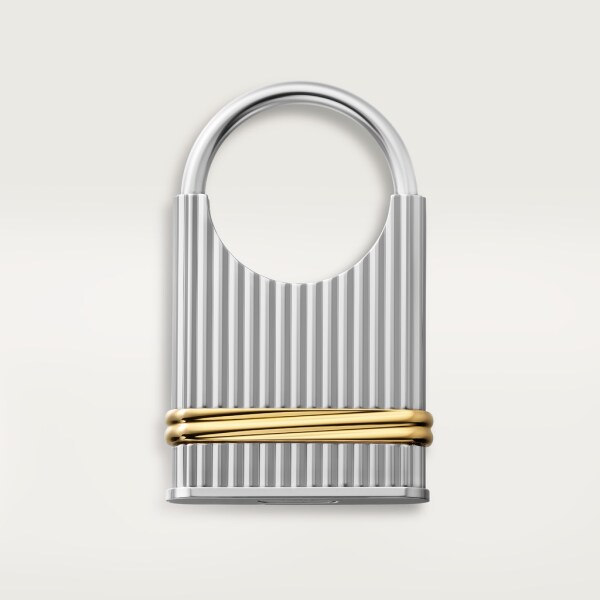Vendôme Louis Cartier Schlüsselanhänger mit Godron-Dekor Messing und Edelstahl, Palladium- und Gold-Finish.