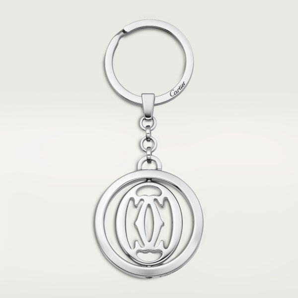Pivoting double C décor key ring Stainless steel