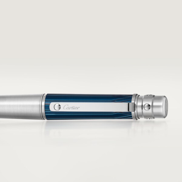 Santos de Cartier ballpoint pen Large model, engraved metal, blue lacquer, palladium finish