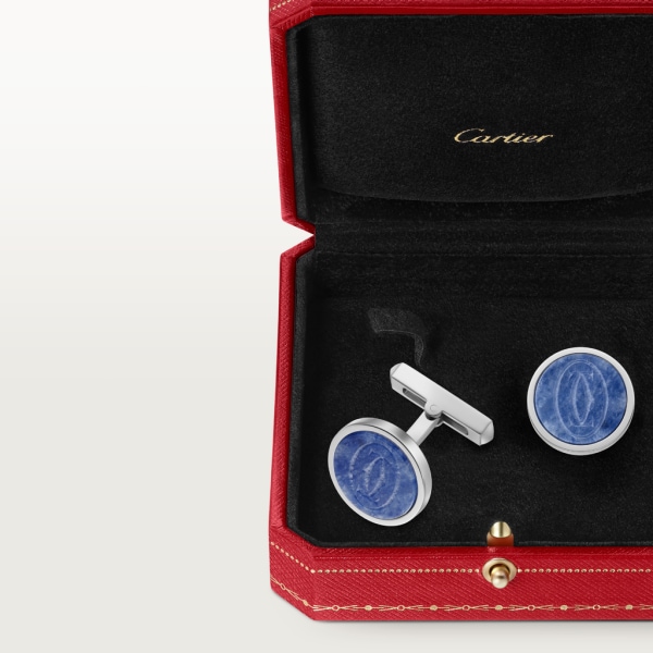 Boutons de manchettes logo Double C de Cartier sodalite gravée  Argent massif, finition palladiée, sodalite