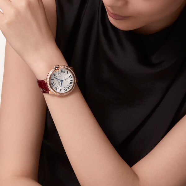 Reloj Ballon Bleu de Cartier 42 mm, movimiento automático, oro rosa, diamantes, piel